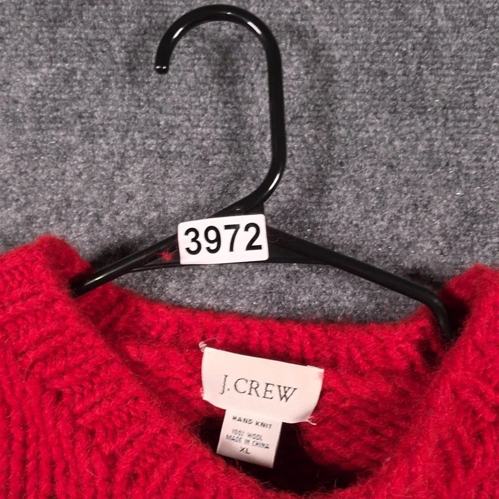 J.Crew Hand Knit Crewneck Sweater Mens XL Red Wool Striped Pullover